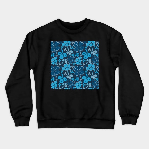 Blue Lucky Clover Hand Drawn Pattern Crewneck Sweatshirt by OneLook